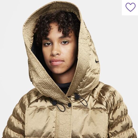 Nike Sportswear Women's Swoosh Puffer Shine PrimaLoft Jacket Large Gold Metallic - Picture 4 of 11